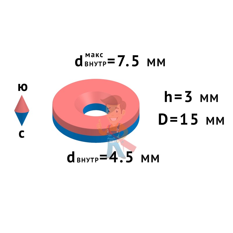 Неодимовый магнит диск 15х3 мм с зенковкой 4.5/7.5 мм - фото 3