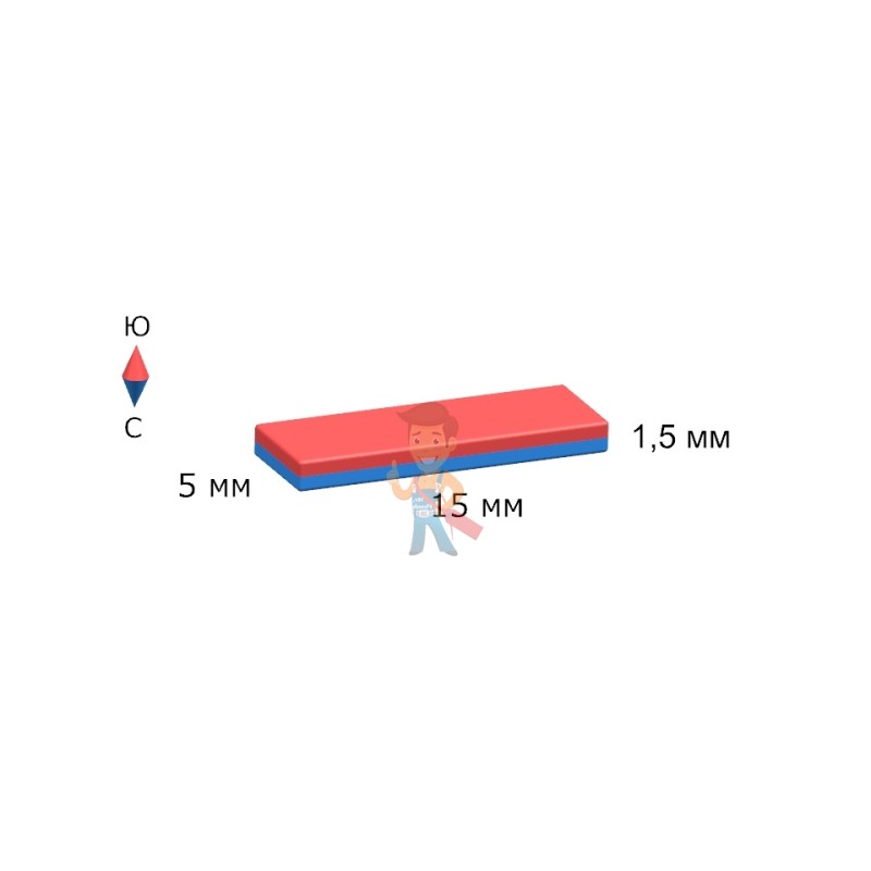 Неодимовый магнит прямоугольник 15х5х1.5 мм, N35 - фото 6