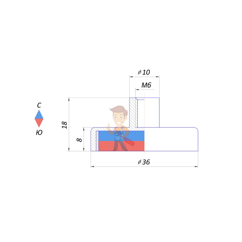 Магнитное крепление под болт К-36 (M6) - фото 2