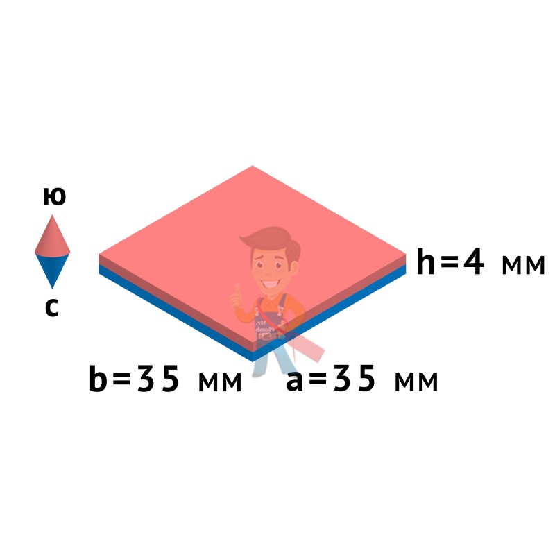 Неодимовый магнит прямоугольник 35х35х4 мм - фото 3