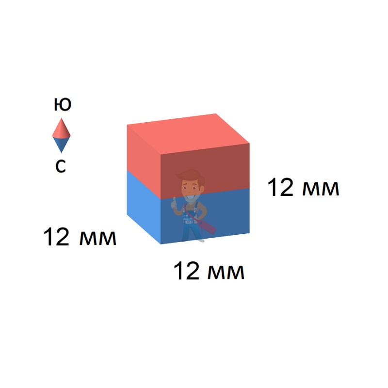 Неодимовый магнит прямоугольник 12х12х12 мм, N52 - фото 3