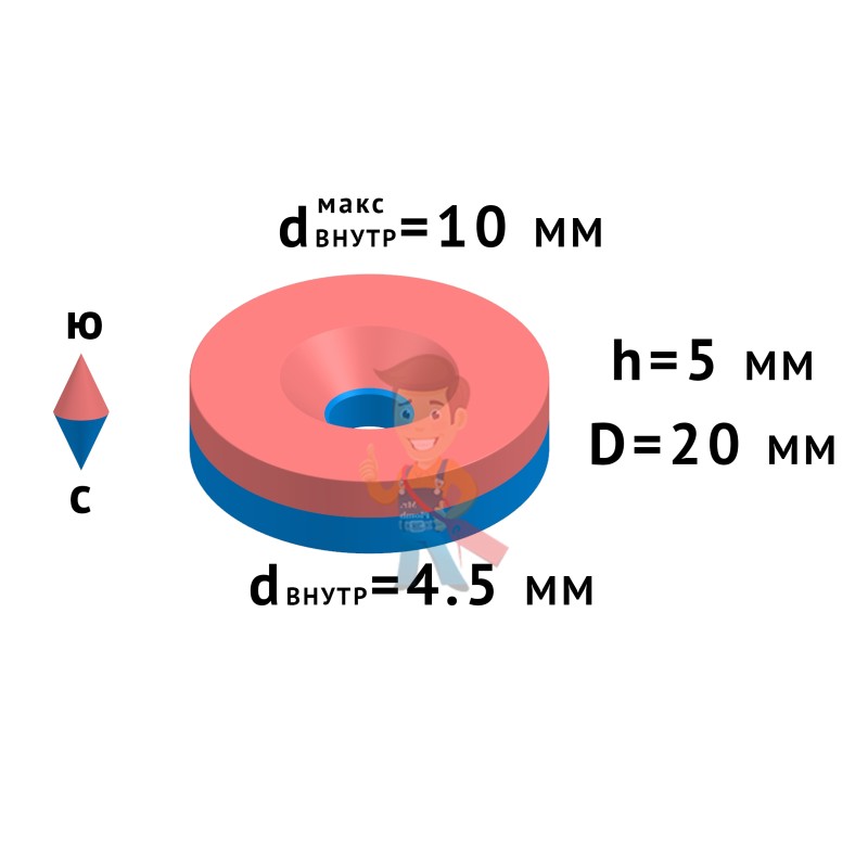 Неодимовый магнит диск 20х5 мм с зенковкой 4.5/10 мм - фото 3