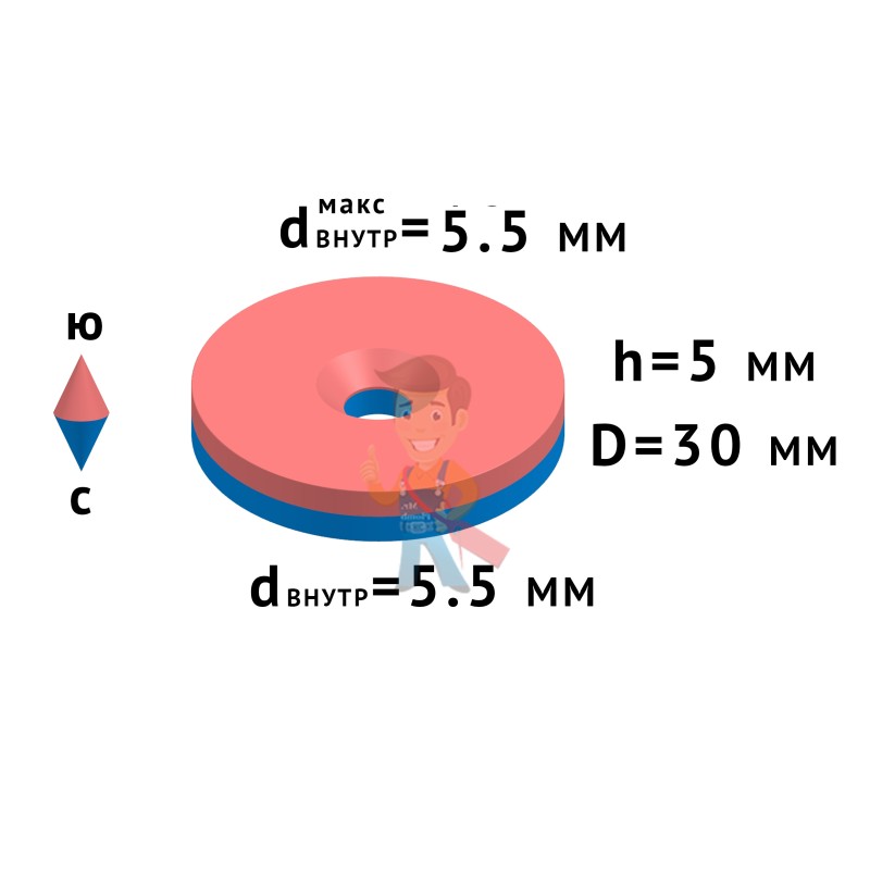 Неодимовый магнит диск 30х5 мм с зенковкой 5.5/10.5 мм - фото 7