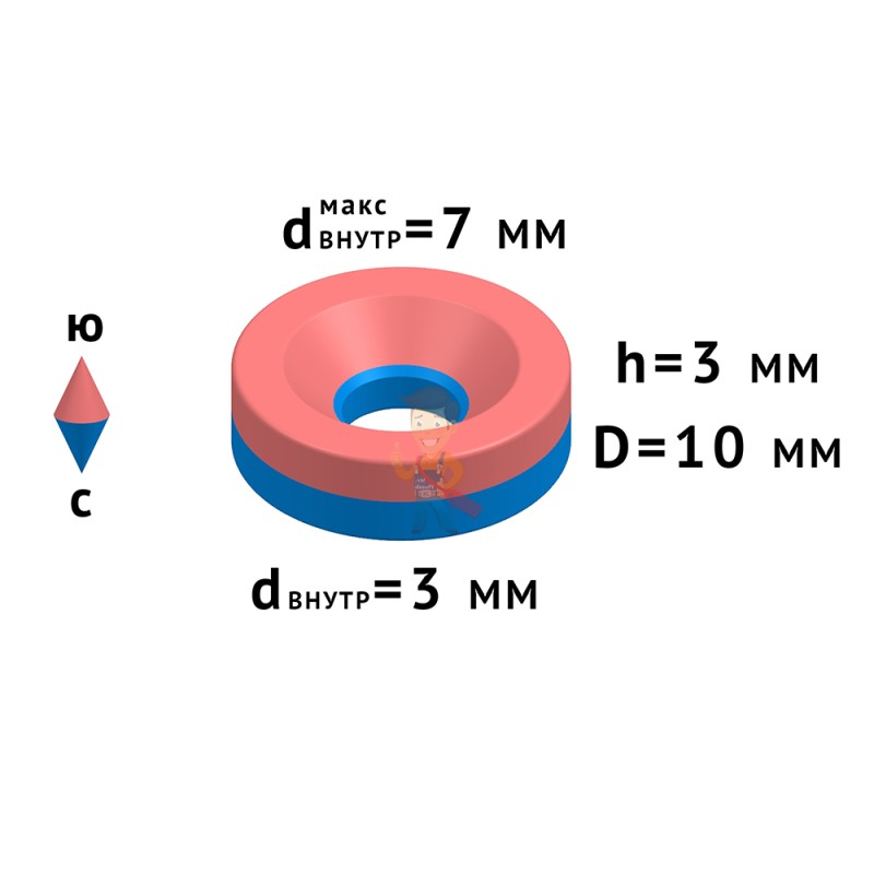 Неодимовый магнит диск 10х3 мм с зенковкой 3/7 мм, N35UH - фото 5