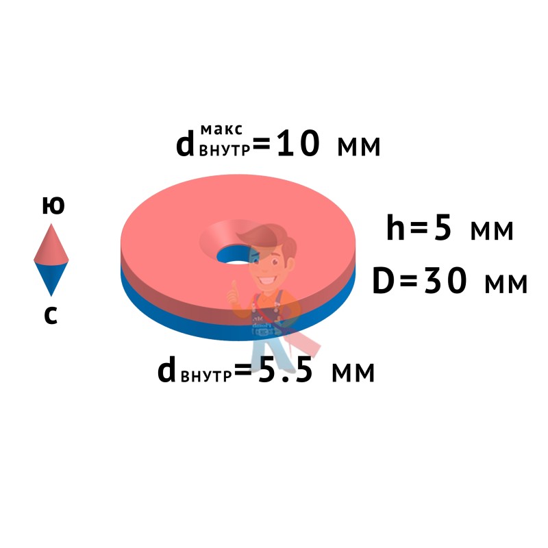 Неодимовый магнит диск 30х5 мм с зенковкой 5/10 мм - фото 3