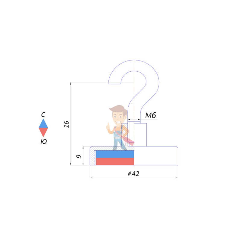 Магнитное крепление с крючком Е42 (М6) - фото 2